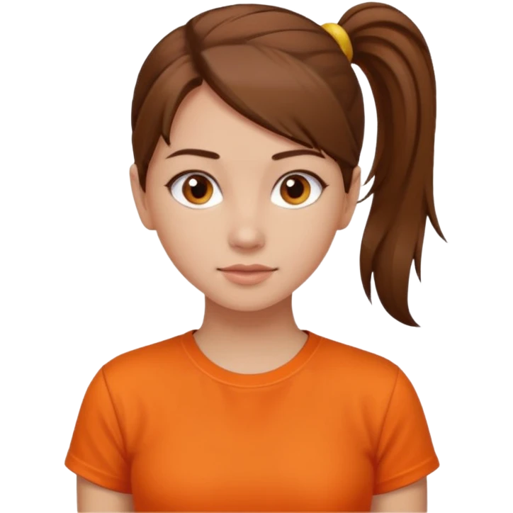 brown hair girl with orange shirt and pony tail emoji