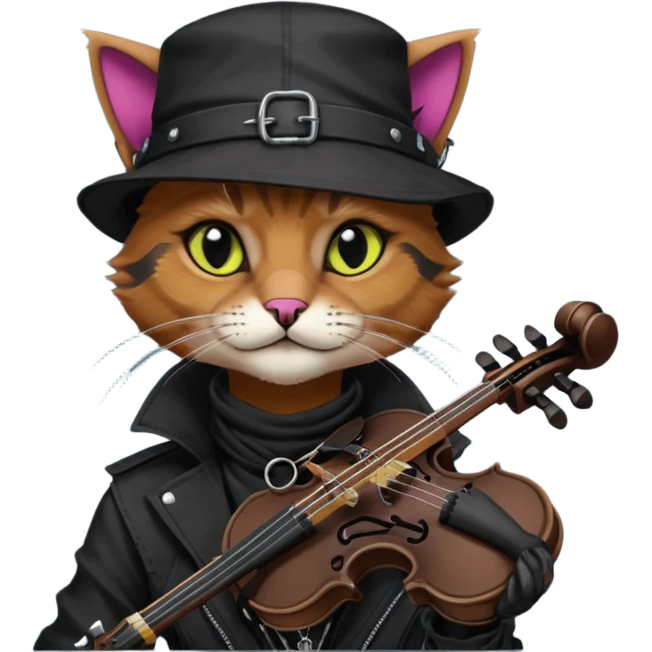 Edgy Beautiful Cool Anthro dark cat-fursona punk techwear fiddler hat emoji