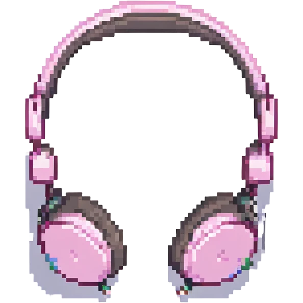 pixel art pink headphones in retro game style emoji