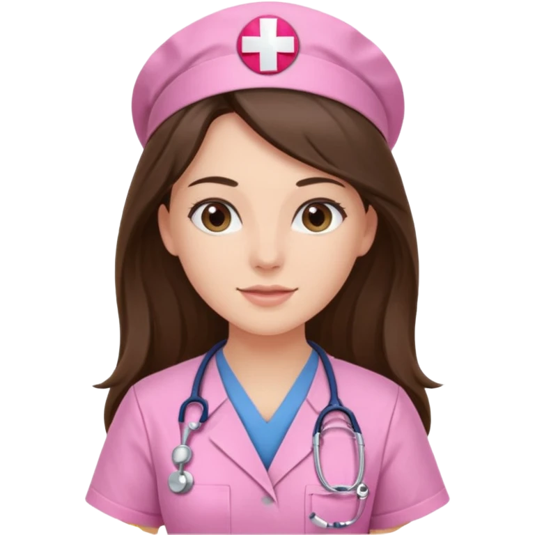 pretty brunette nurse with long hair in pink scrubs emoji