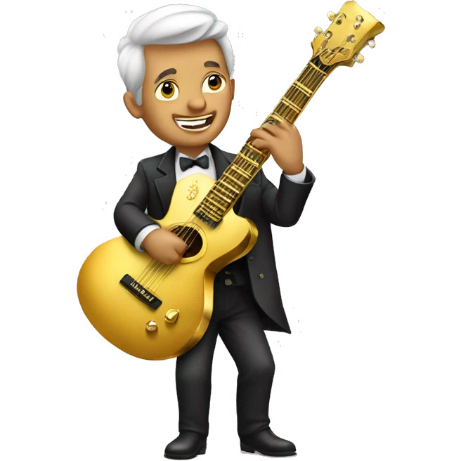a rich man playing a golden and diamond guitar emoji