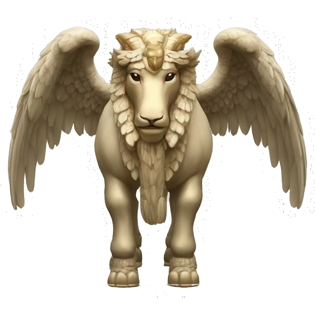 Lamassu, head of a bearded human, body of a bull, feathered wings that extend from its back emoji