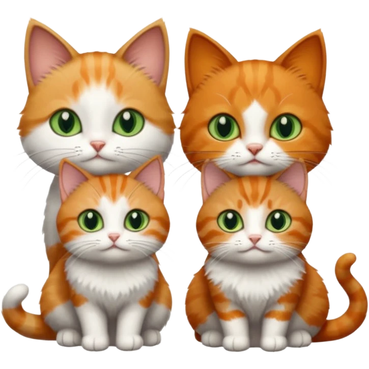 3 tiny short hair cats including a dark grey and white cat with green eyes, a ginger and white with orange eyes and a brown tabby and white with hazel eyes emoji