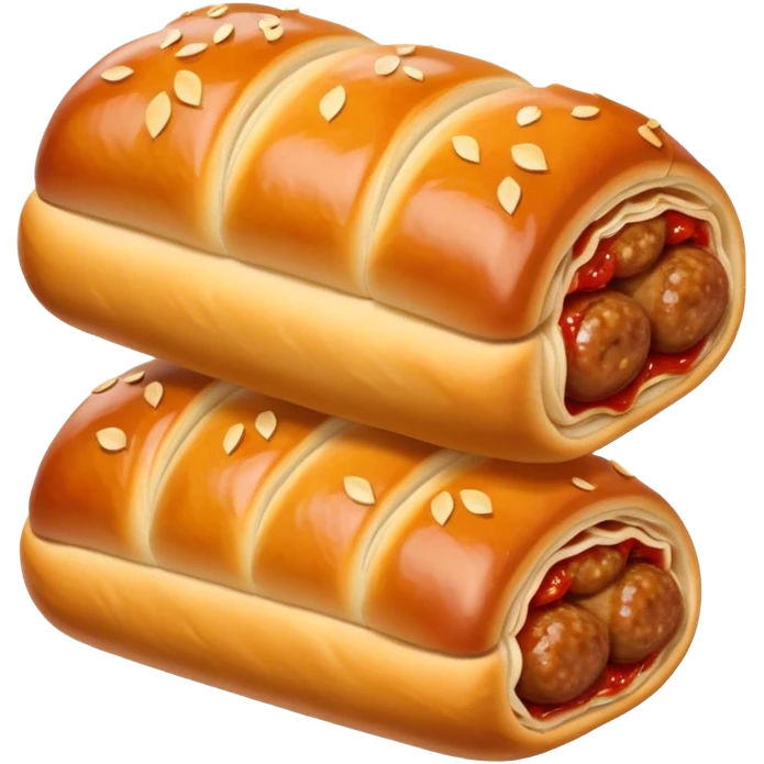 cinematic-realistic-sausage-roll-dish-emoji,-depicted-with-a-crisp,-golden-pastry-wrapped-around-flavorful-sausage,with tomatoe sauce on top emoji