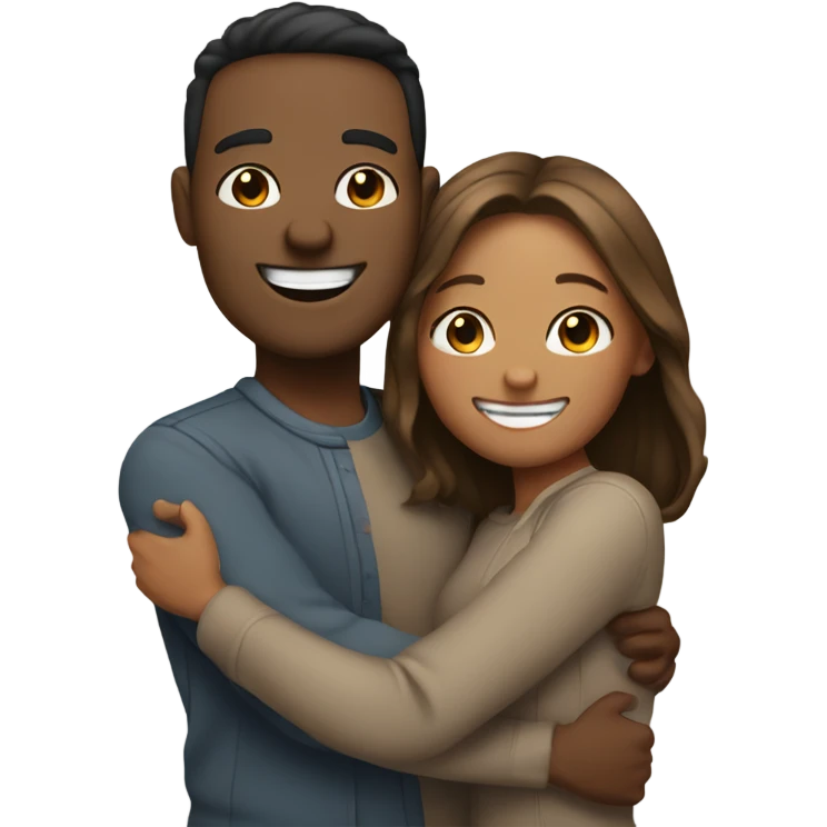 Medium skin tone couple hugging with big smiles emoji