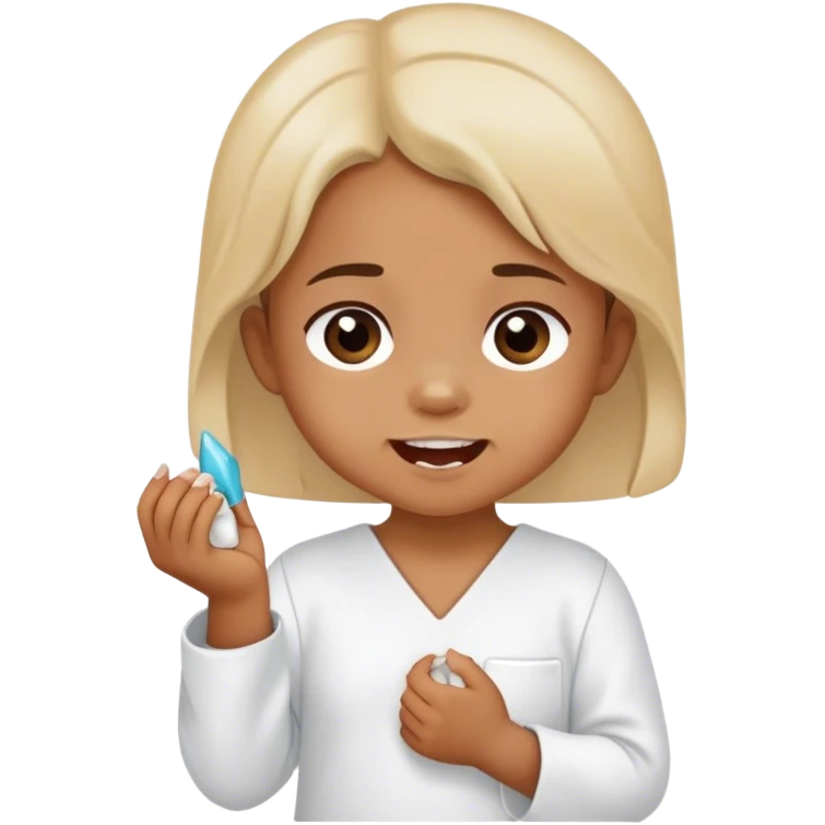 toddle girl with white tunic and a tooth in her hand emoji