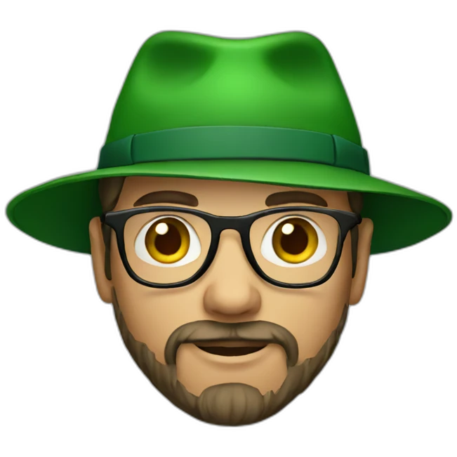 man with glasses, beard and green hat emoji