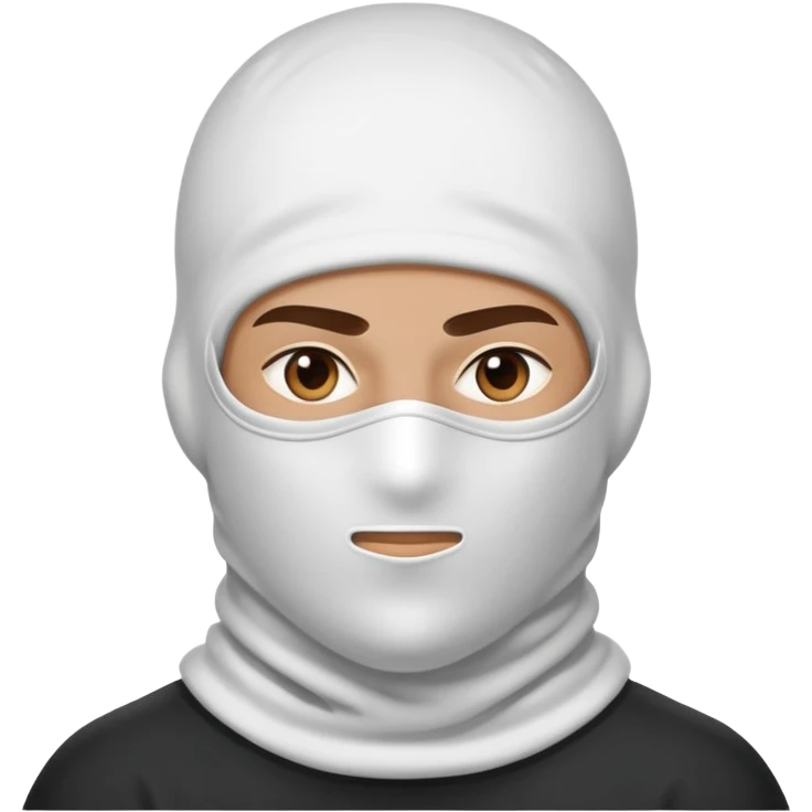 A confident hustler character wearing a white balaclava mask emoji