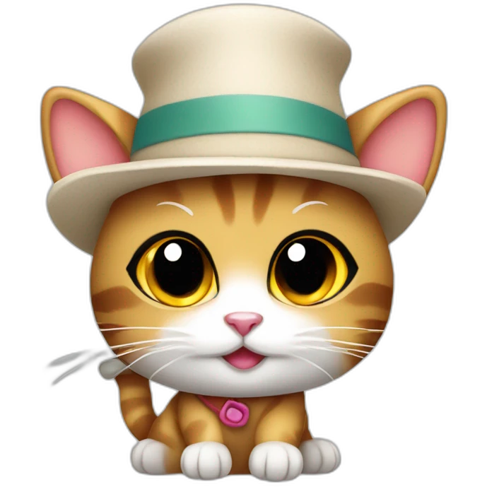 Kawaii cat artist in hat holding palette and brush so it can be used as a mouse cursor emoji