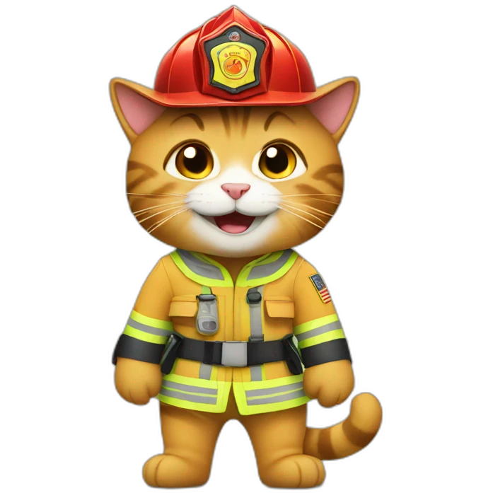 Laughing cats wear firefighter uniforms emoji
