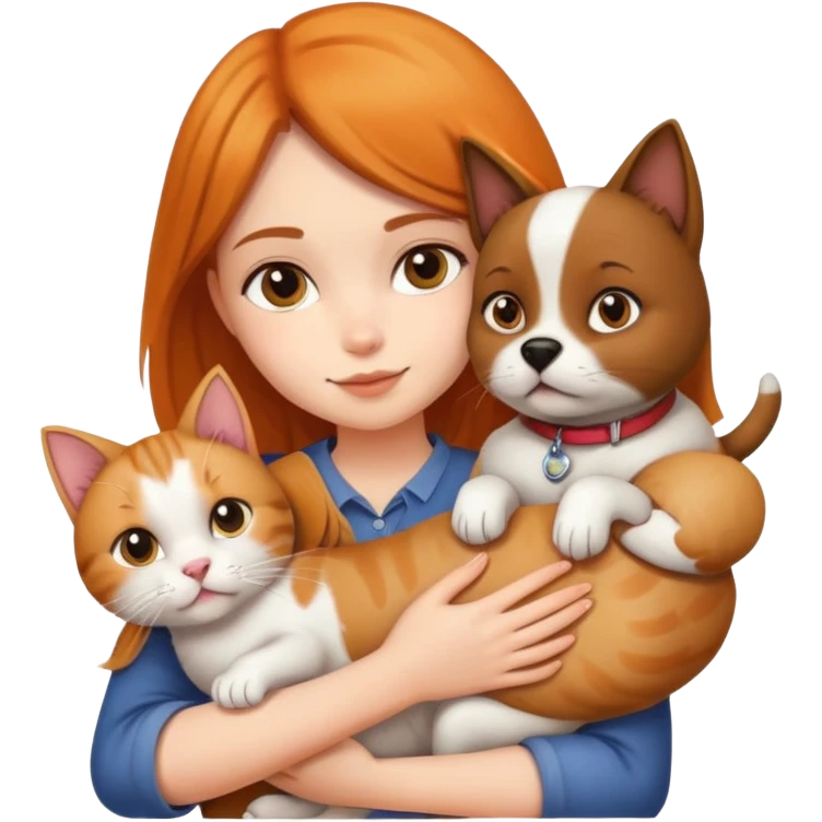 Girl holding a cat and a dog emoji