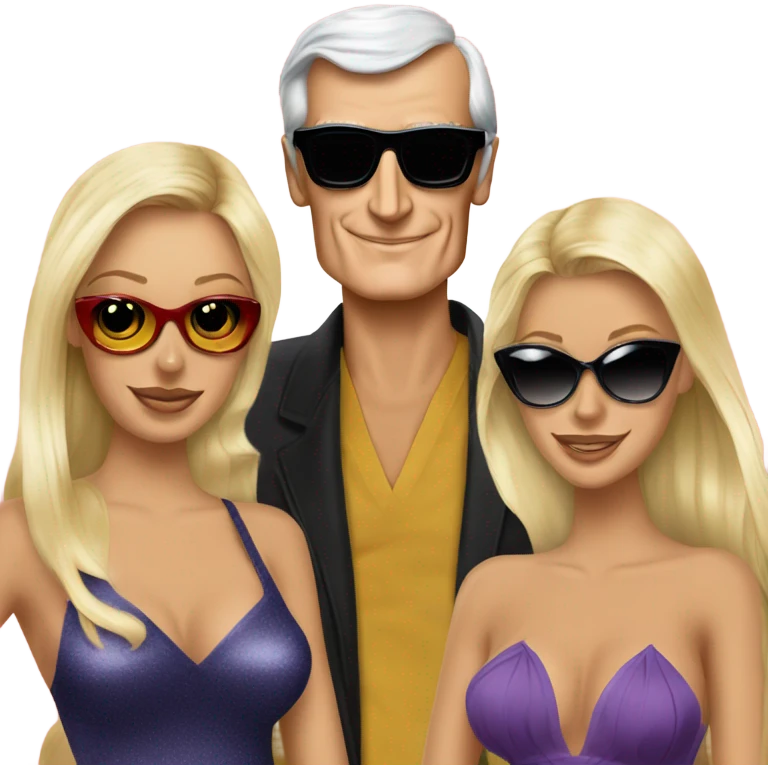 Young Hugh Hefner in sunglasses with 3 beautiful blondes emoji