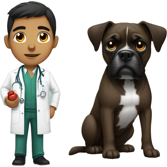 Young Mexican doctor with big black boxer dog  emoji