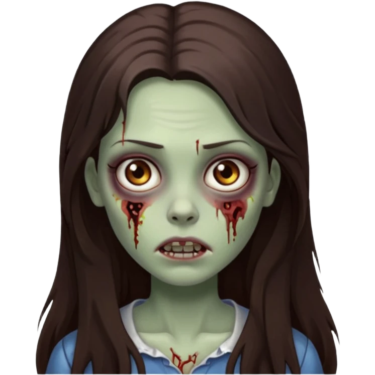a zumbi girl with deep brown long hair and deep brown eyes emoji