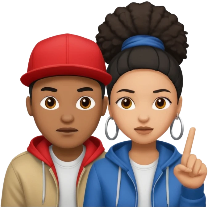 Multiracial hip hop couple love, mad, happy emoji