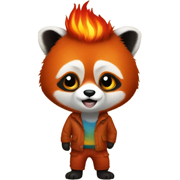 Red panda wearing pants with the pants on fire emoji