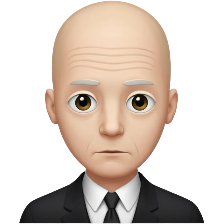 Extremely tall, pale gray-skinned man with a bald head, heavy brow, sunken eyes, a long gaunt face, and a black suit with a white shirt collar visible. emoji