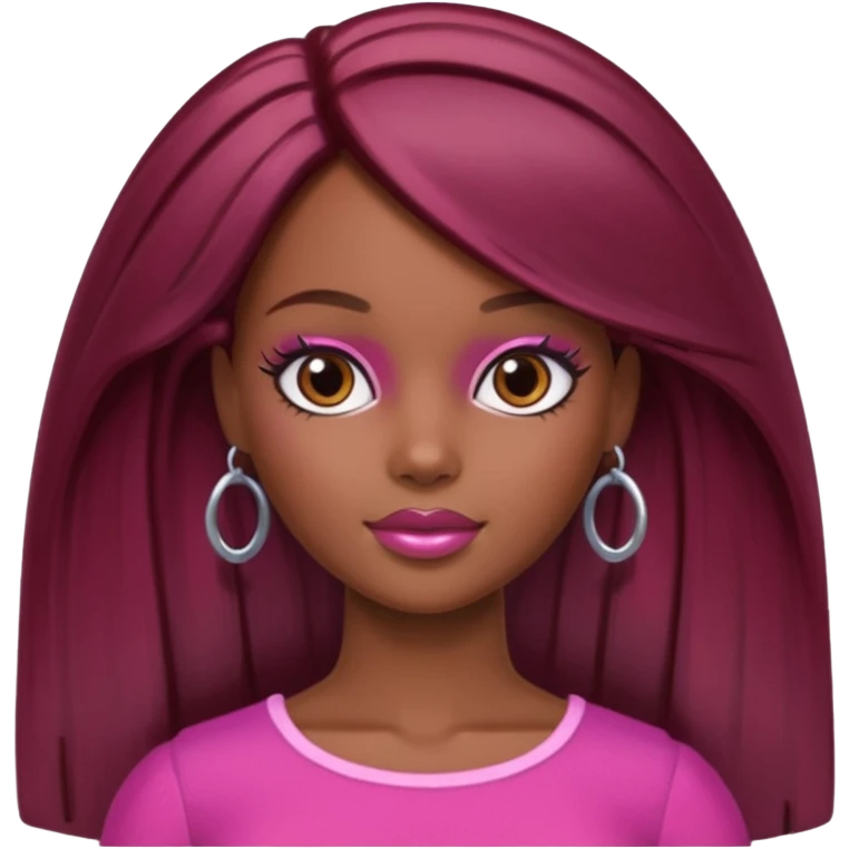 black barbie with brown hair with burgundy highlights  emoji
