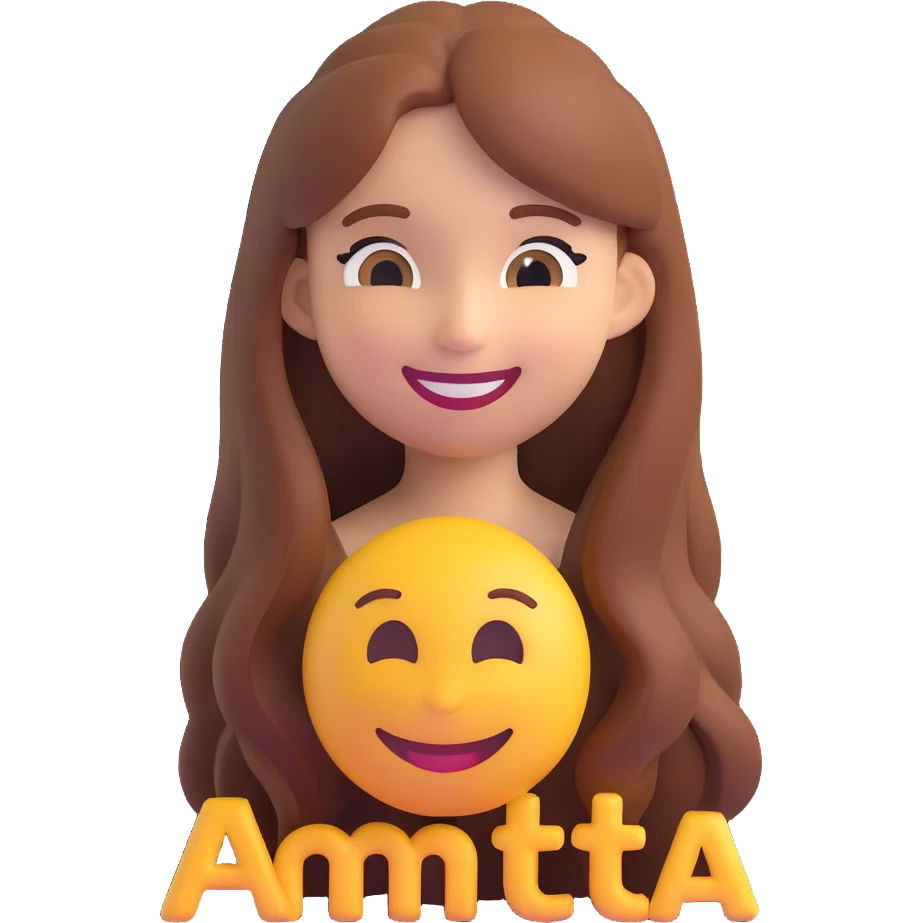 3D smiley emoji, girl style, long hair, smiling face, with the name 'Anita' below in a cool, youthful, elegant font emoji