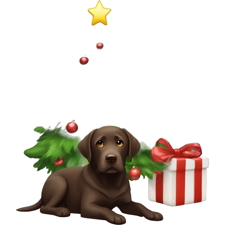 Chocolate Labrador under a Christmas tree emoji