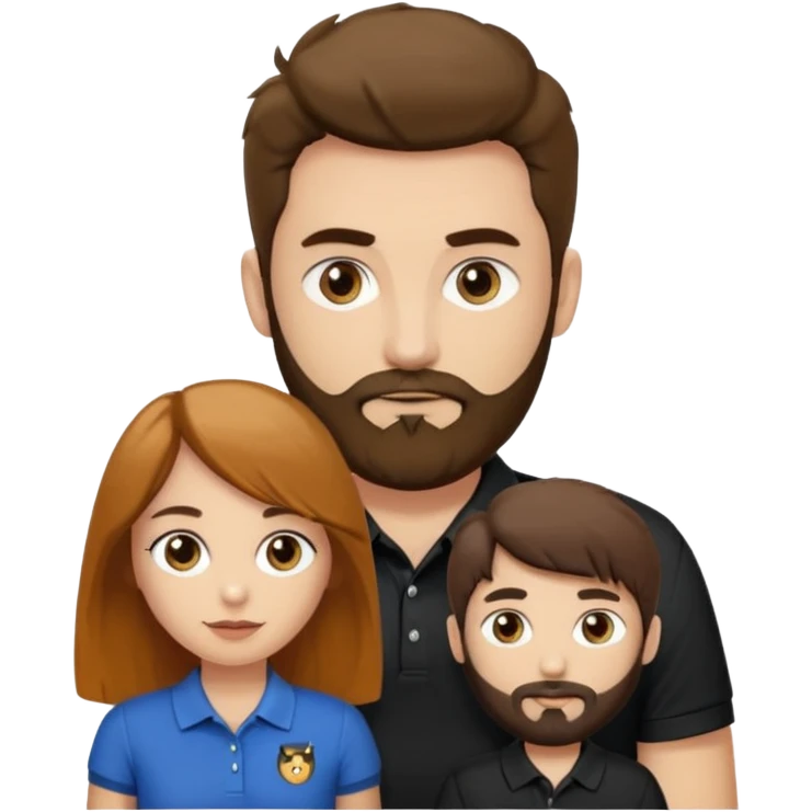 Criar Casal - Homem branco de cabelo liso e olhos marrom, com barba, camiseta polo preta e mulher de pele branca cabelo cacheado marrom longo e olhos mel emoji