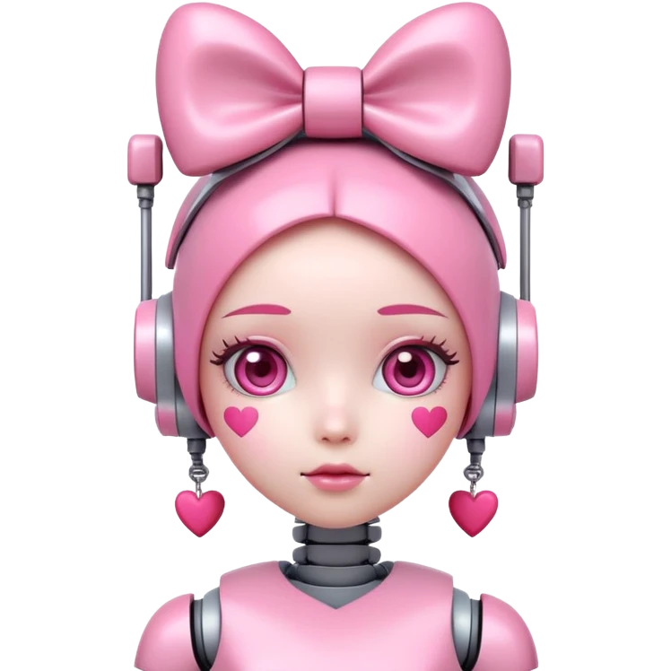 cute pink robot girl with a bow on her head and heart decorations emoji