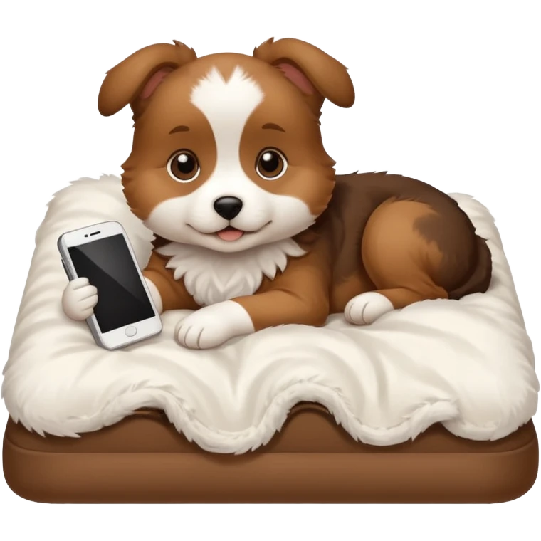 puppy in bed with phone emoji