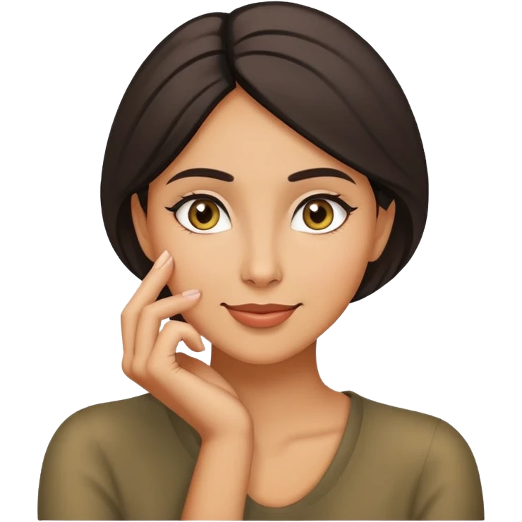woman emoji with sly smile hand on chin thinking emoji
