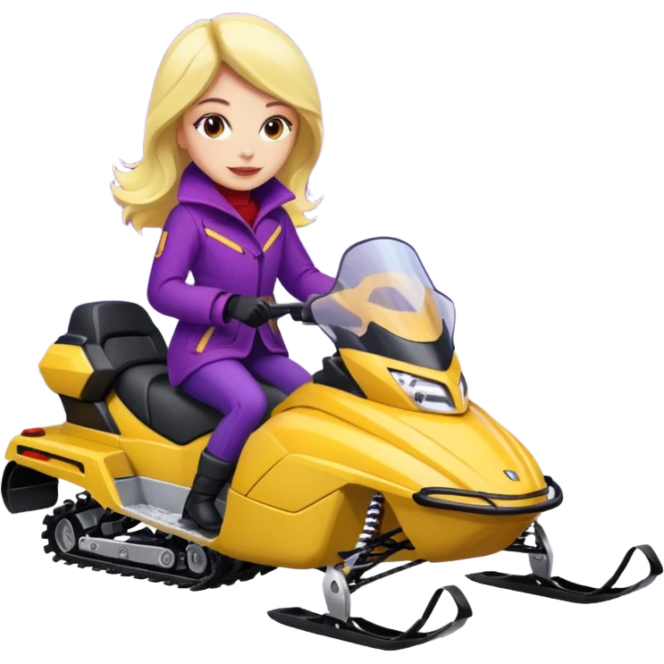 Woman wearing red coat  on purple and yellow snowmobile emoji