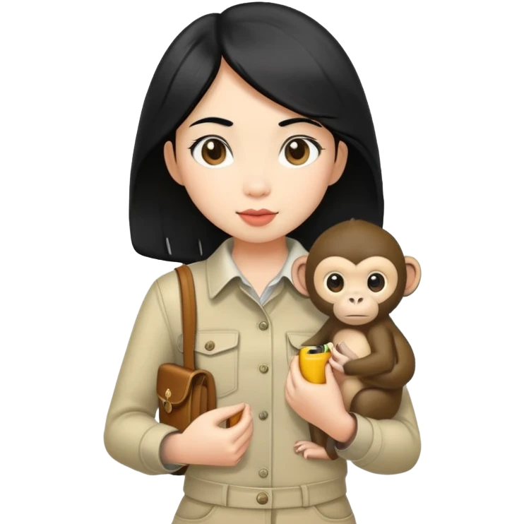 an asian girl with black hair with a monkey in her pocket emoji