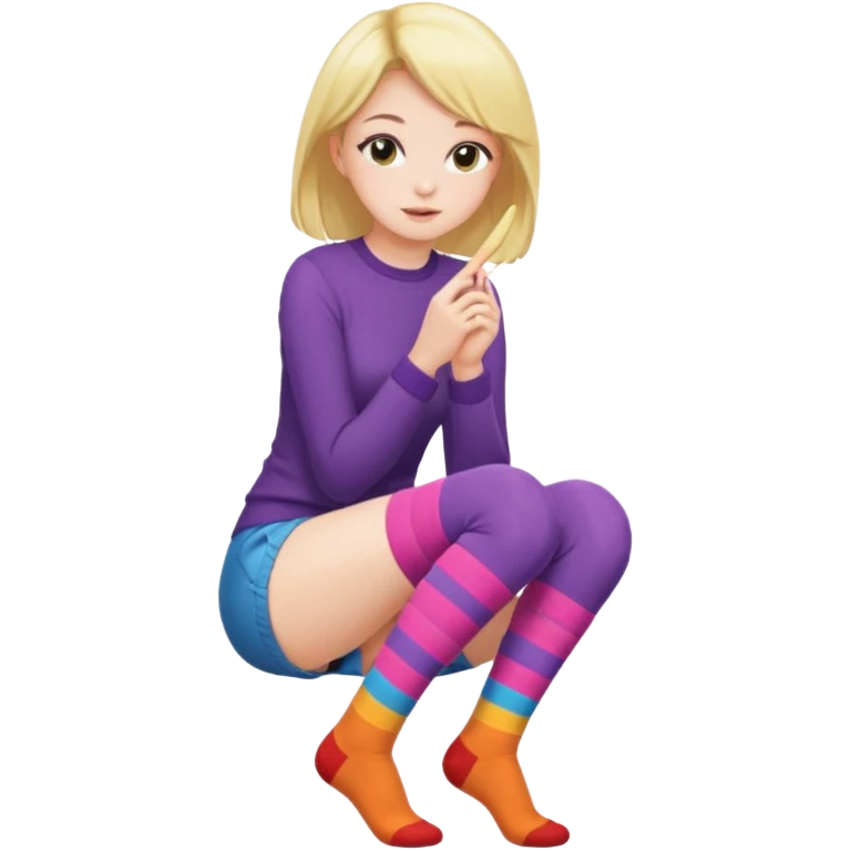 Cute girl thigh high socks sitting legs out, colorful clothes emoji
