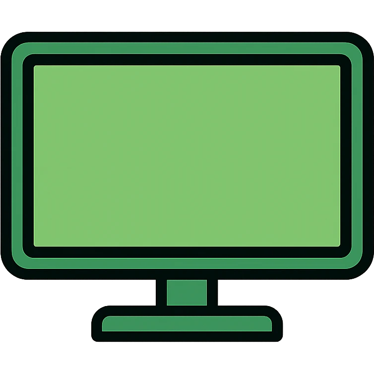 Green television with black outlines, modern flat screen TV emoji