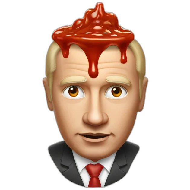 Vladimir poutine with tomato sauce on his head shooting nobody emoji