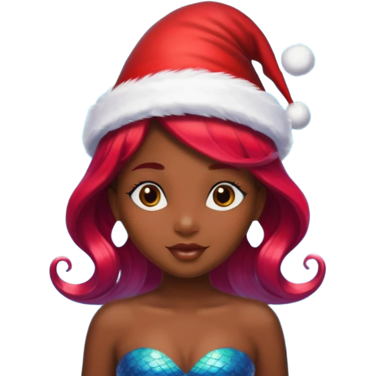 dark skin  mermaid with christmass hat emoji