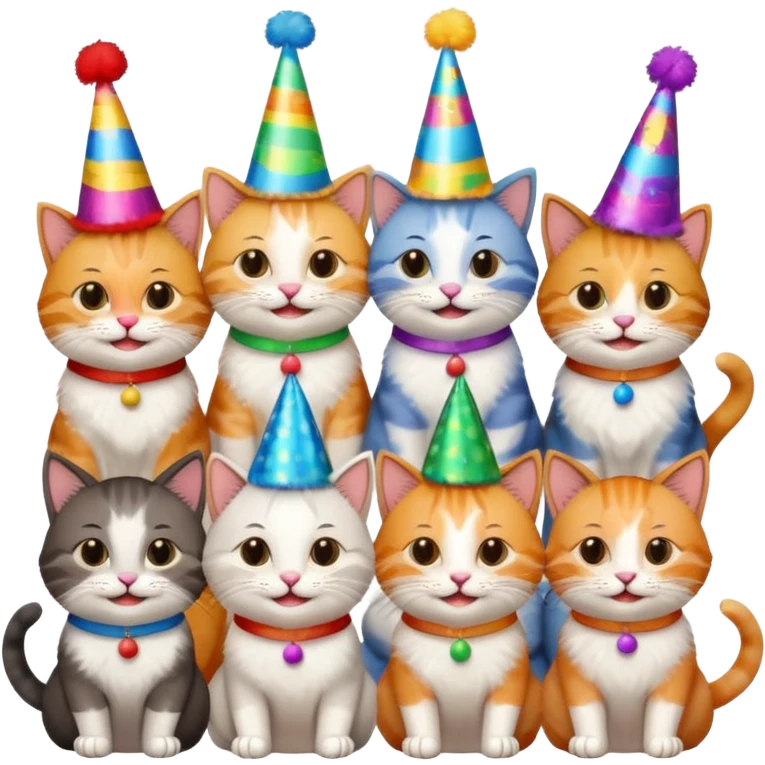  3 happy cats wearing party hats emoji