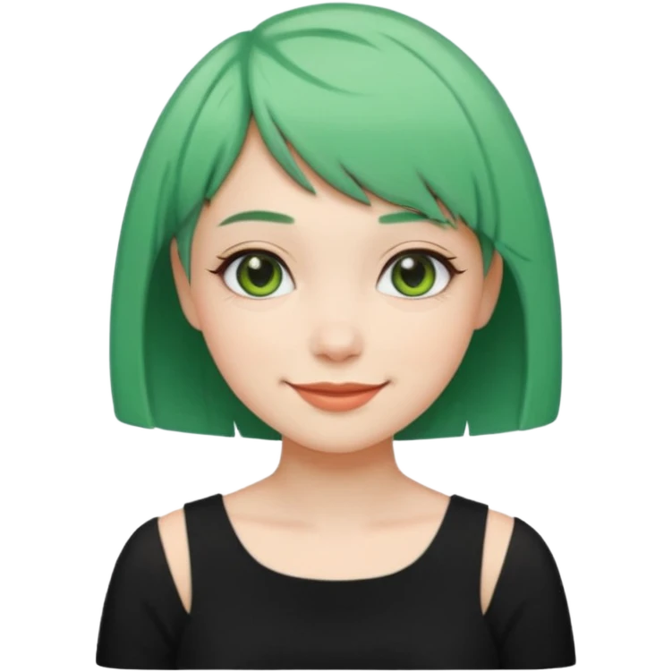 Girl with Mint Bob Cut – short green hair, cheerful smile, black dress emoji