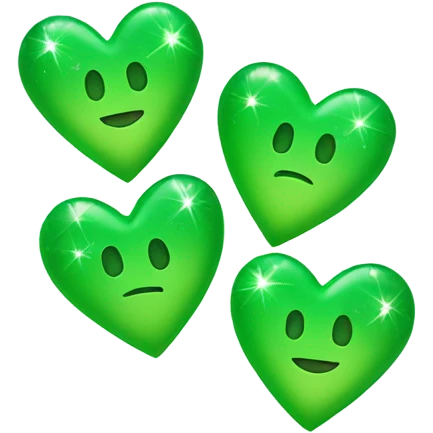 Three green hearts smaller than the others with sparkles and hea emoji