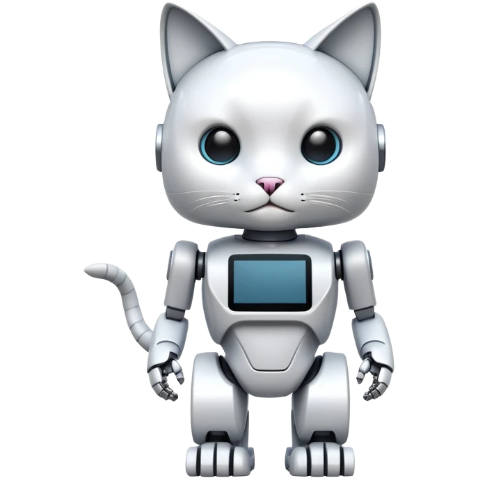 white standing robocat with a display instead of face emoji