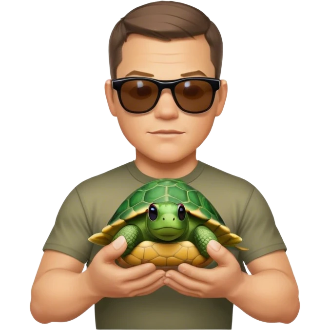 matt damon with a turtle in sunglasses in his hands emoji