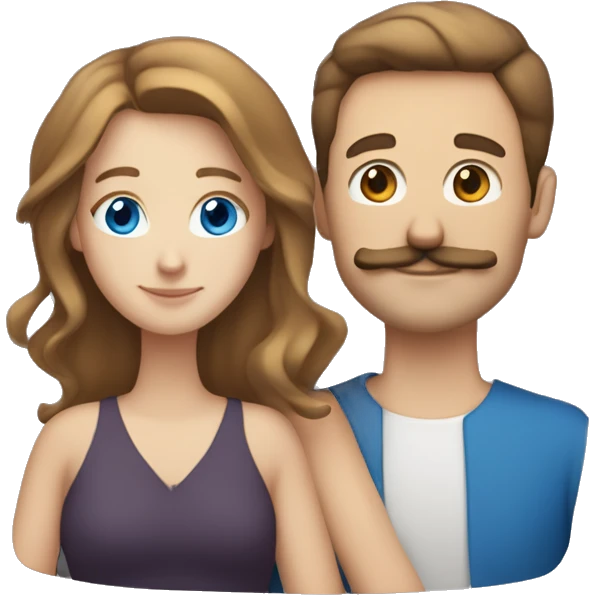 white woman whit blue eyes brown hair hugging a white man with brown hair and a moustache  emoji