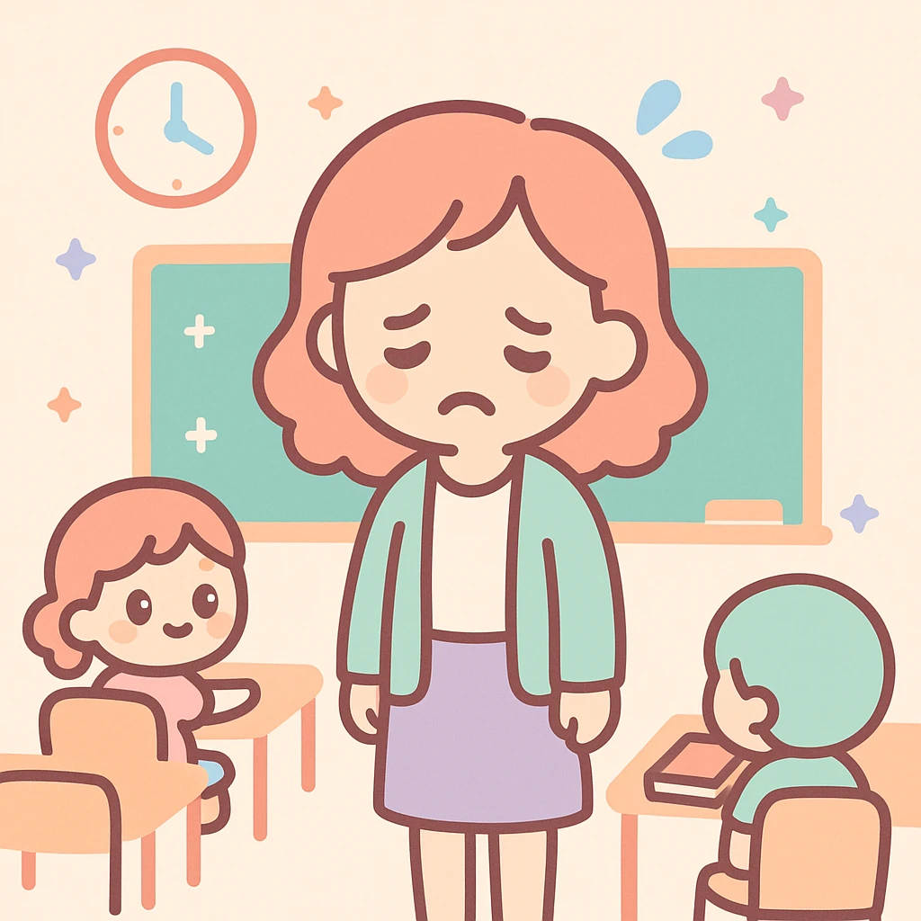 exhausted teacher in a bustling classroom emoji