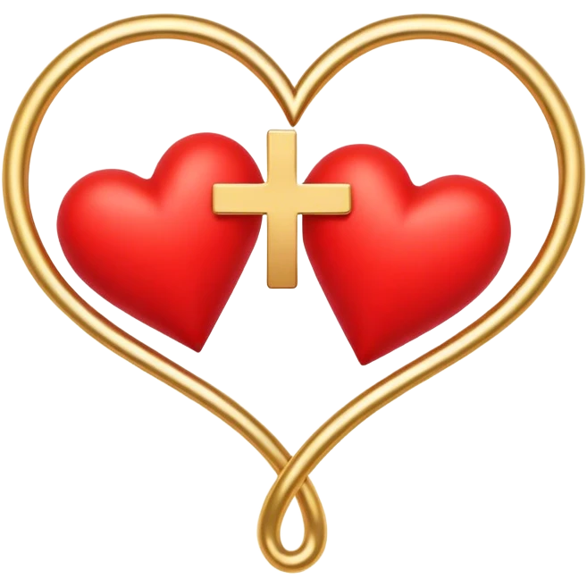 Two red  heart outlines  entwined with a simple gold cross  emoji