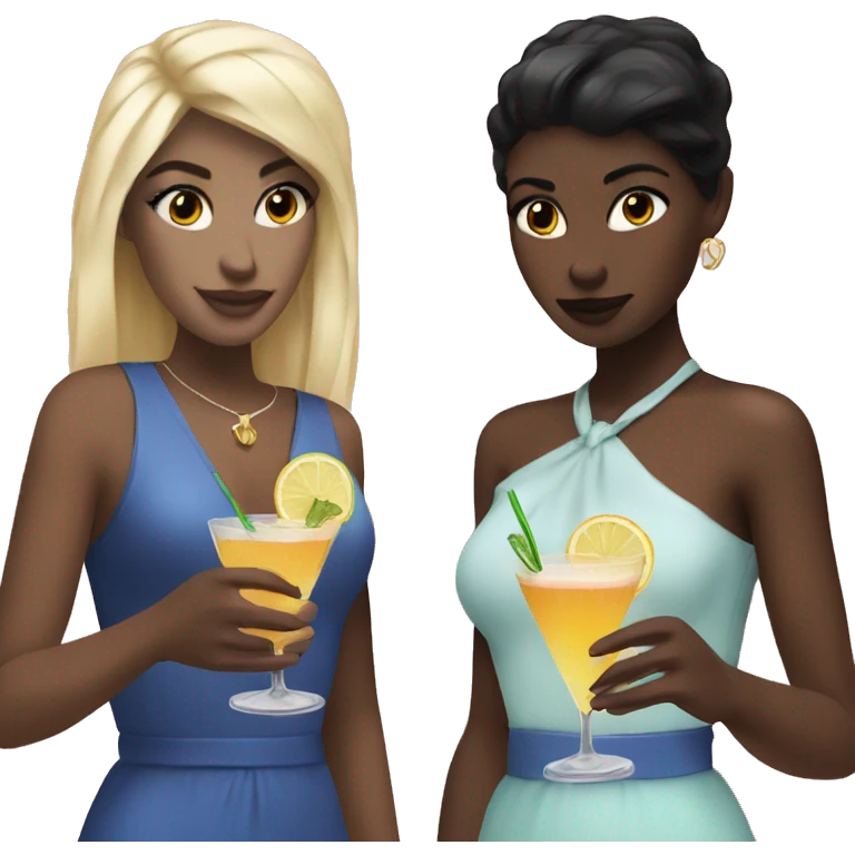 Blonde and black hair pale girls holding cocktails  emoji