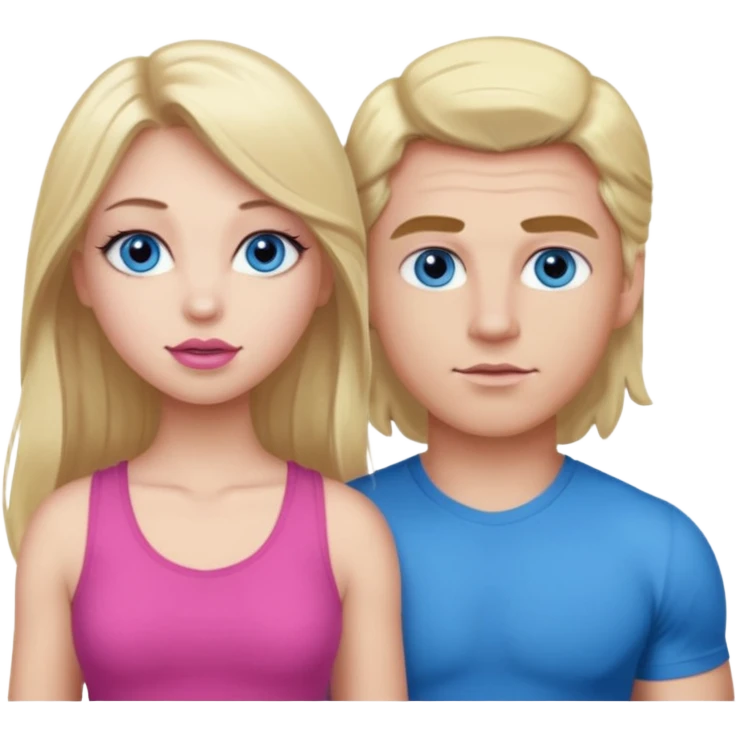 girl with blue eyes and long false eyelashes with longer lighter blonde hair with a middlr part and plump pink lips and the boy has bigger muscles and darker hair emoji