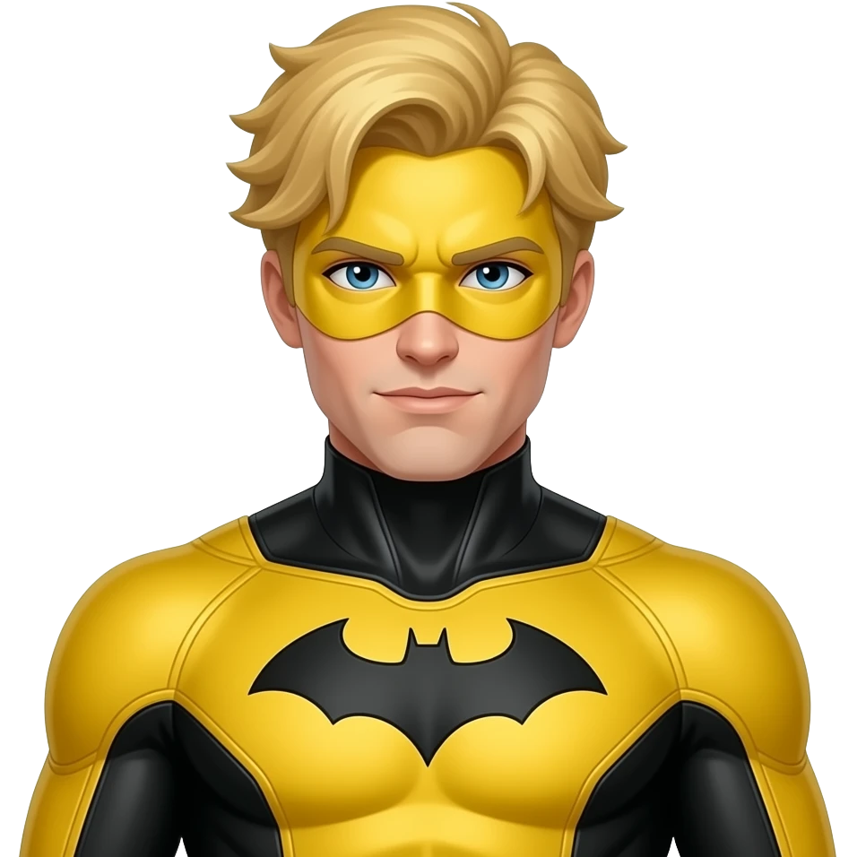 Create an emoji of the superhero sentry with yellow and black suit and golden hairs removing the bat symbol and the mask emoji