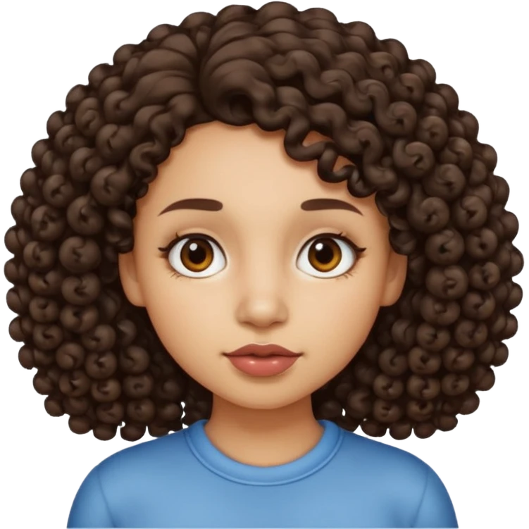 A light skin tone girl with a mole on her left side uper lips and curly dark brown hair emoji