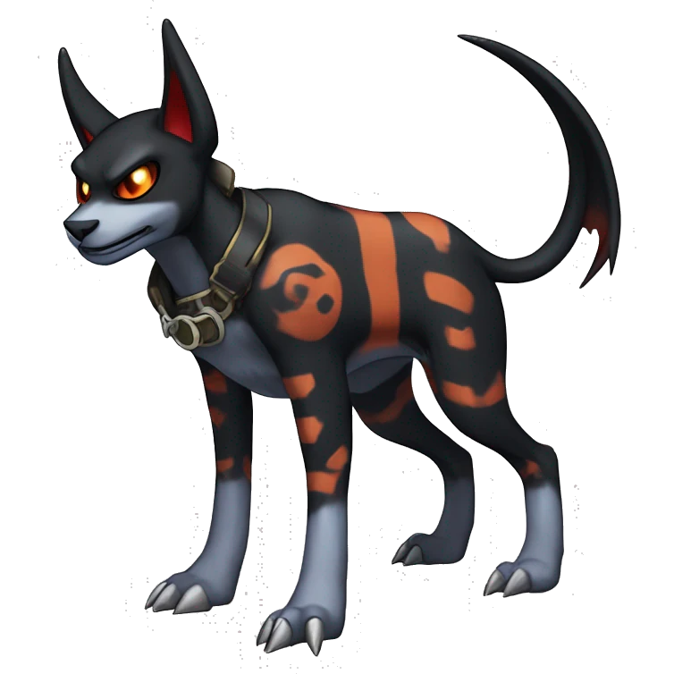 Cool Edgy Houndoom-Litten Fakémon Digimon with Edgy markings, full body, outlined emoji