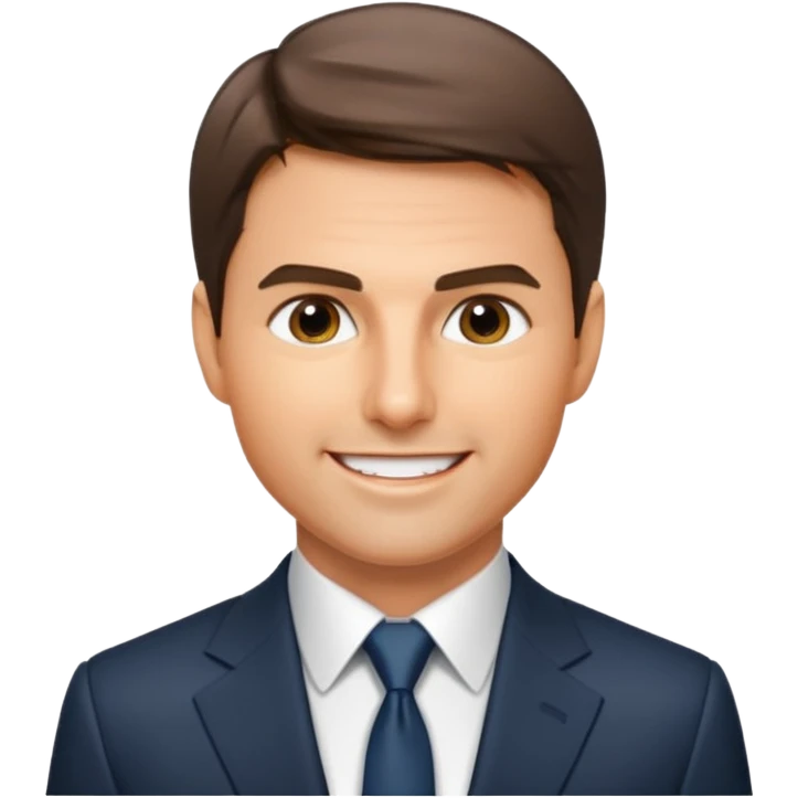 Illustrate Tom Cruise in a suit with sharp look & short hair. emoji