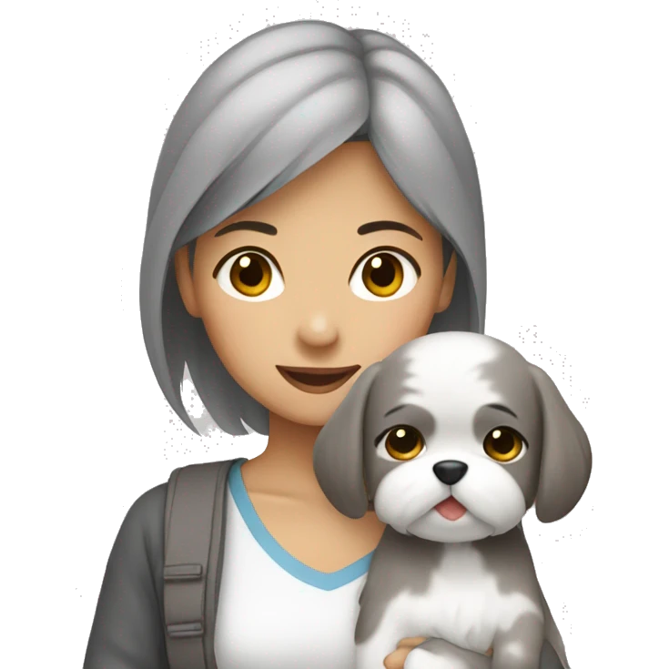 asian girl carrying grey and white shitzu emoji