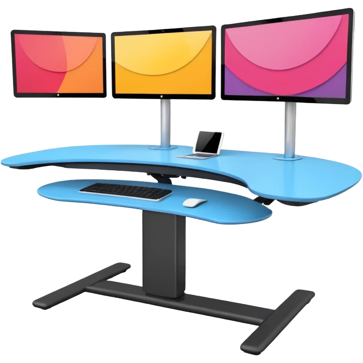 A height-adjustable office desk with a visible central lifting mechanism and a large flat monitor placed on top. The desk should look modern and minimal, symbolizing an ergonomic workstation. Rounded shapes, flat bright colors, consistent with standard emoji design. emoji